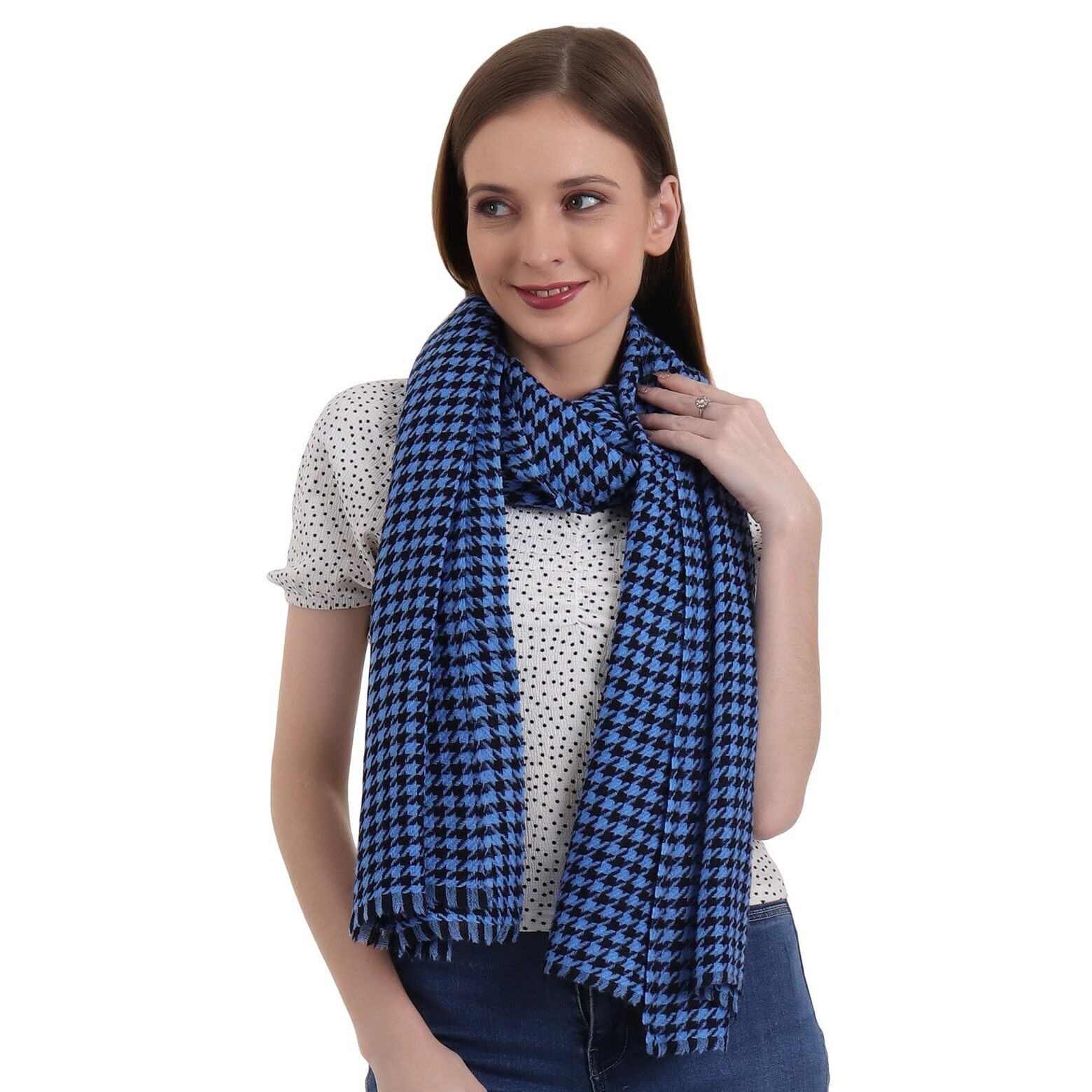 8476 100% Pure Cashmere Stole. Wrap. Houndstooth, Warm Large Buttery Soft